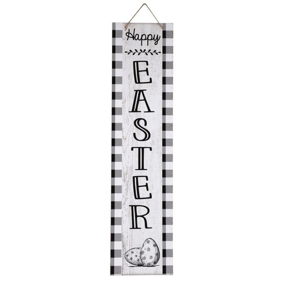 2/$20 NWT Beautiful Black & White Gingham Vertical Happy Easter Decoration Sign - Picture 4 of 12